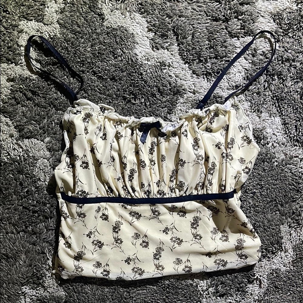 Floral Cream and Black Women's Top